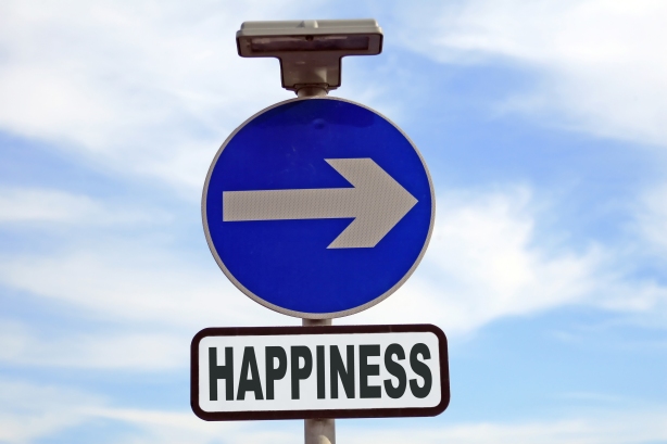 Blue sign points the way to happiness